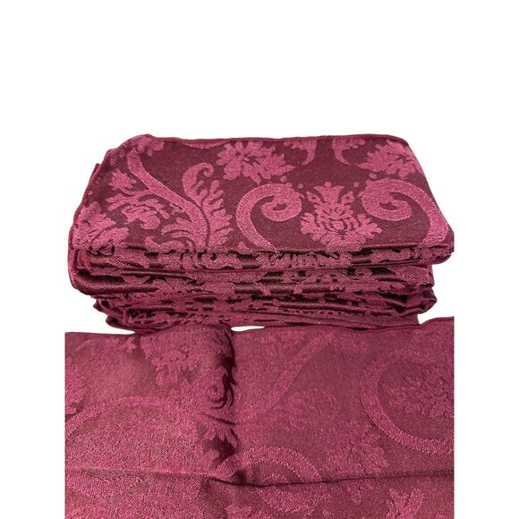 VTG French Baroque Damask Dinner Napkins 17" Burgundy Magenta Cloth Table Linens - Picture 2 of 7